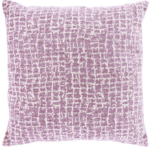 Vierkant sierkussen met een gestructureerd, geweven oppervlak in lila en wit.
