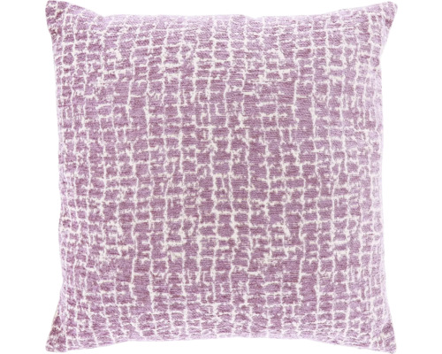 Vierkant sierkussen met een gestructureerd, geweven oppervlak in lila en wit.