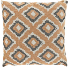 Vierkant sierkussen met geometrisch ruitpatroon in beige en grijs.