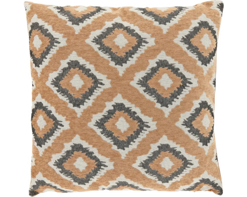 Vierkant sierkussen met geometrisch ruitpatroon in beige en grijs.