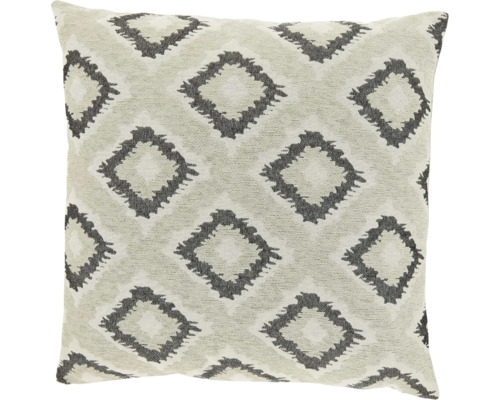 Unique Living Kussen Riley wit 45x45 cm Vierkant sierkussen met geweven geometrisch ruitpatroon in grijs en beige.