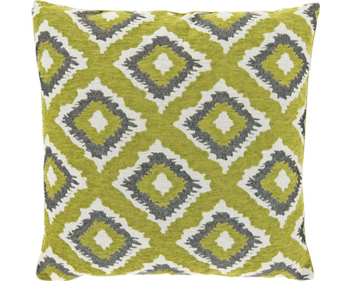 Vierkant sierkussen met groen-wit geometrisch ruitpatroon en gestructureerd oppervlak.