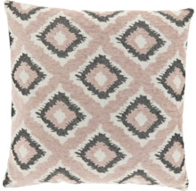 Vierkant sierkussen met geweven geometrisch patroon.
