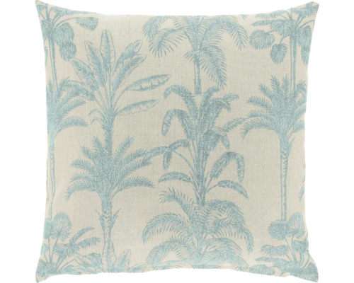 Unique Living Kussen Tilly blauw 45x45 cm Vierkant sierkussen met geweven turquoise palmenpatroon.