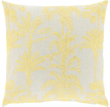 Vierkant sierkussen met geel palmboompatroon.