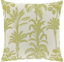 Vierkant sierkussen met groen palmboompatroon van stof.