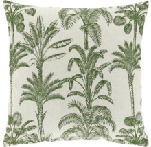 Vierkant sierkussen met groen palmboommotief.
