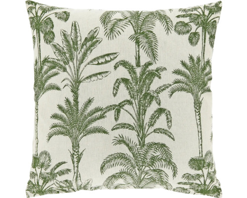 Vierkant sierkussen met groen palmboommotief.