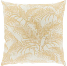 Vierkant sierkussen met palmbladmotief en geweven structuur.