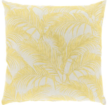 Vierkant sierkussen met geel palmbladmotief.