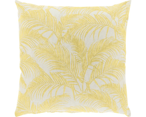 Vierkant sierkussen met geel palmbladmotief.