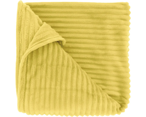 Gele fleece deken met een zachte corduroy ribstructuur.