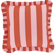 Gestreept kussen met ruches van stof.