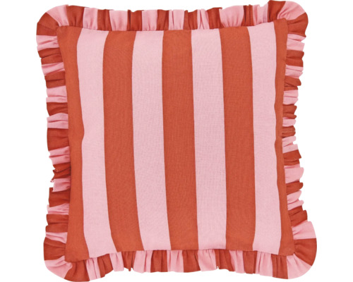 Gestreept kussen met ruches van stof.