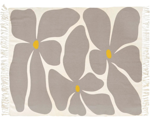 Vloerkleed met groot abstract bloemenpatroon en franjes