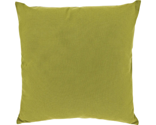 Vierkant sierkussen in het groen met een fijn gestructureerd stoffen oppervlak.