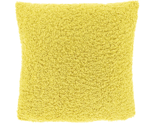Vierkant sierkussen met teddy-fleece textuur in geel.