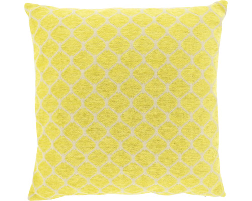 Vierkant sierkussen met geel geometrisch ruitpatroon.