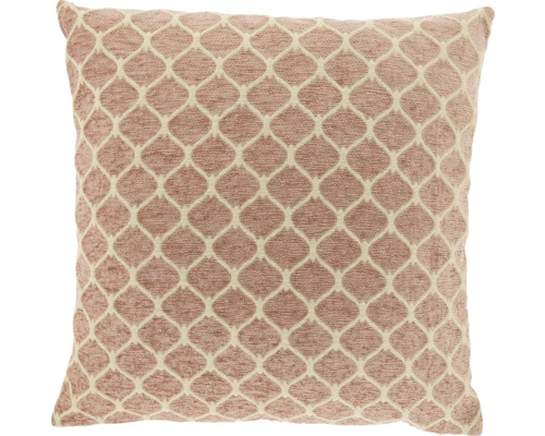 Vierkant sierkussen met gestructureerd geometrisch ruitpatroon in oudroze en crème.