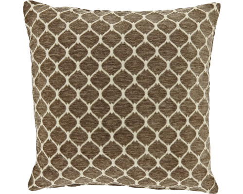 Vierkant sierkussen met geometrisch ruitpatroon in bruin en crème.