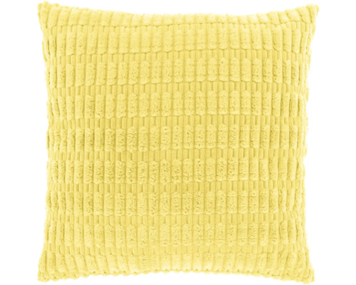 Vierkant sierkussen met corduroy-structuur in geel.