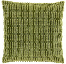 Vierkant sierkussen met groene ribstructuur.