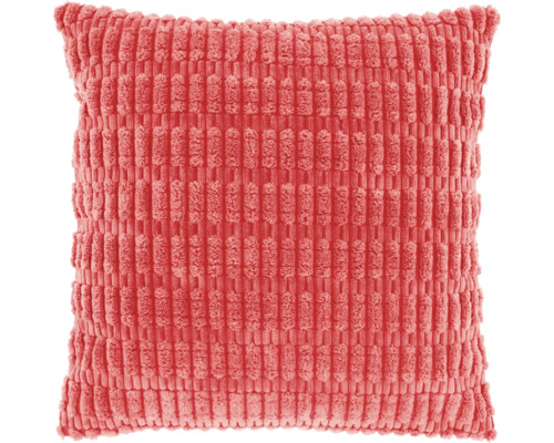 Vierkant sierkussen in koraalkleur met corduroy-structuur