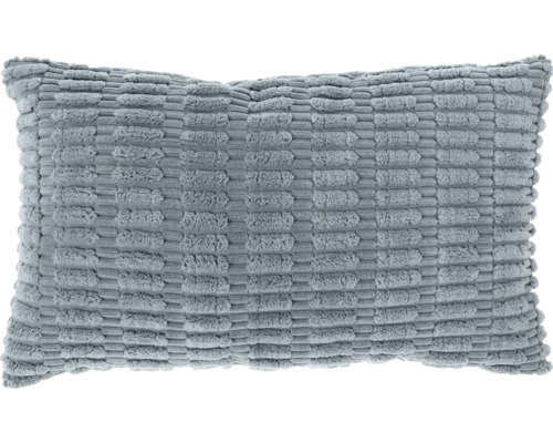 Rechthoekig sierkussen met een gestructureerd, geribbeld textieloppervlak in grijs.