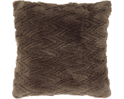 Vierkant sierkussen van zacht imitatiebont met golfpatroon in bruin.