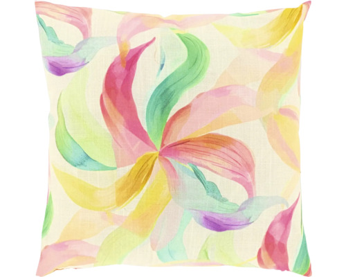 Vierkant sierkussen met kleurrijk abstract bladmotief in aquarellook.