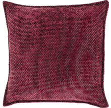 Vierkant sierkussen met grove weefstructuur in wijnrood.