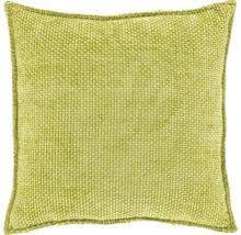 Vierkant, lichtgroen sierkussen met een grove weefstructuur.