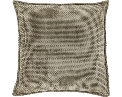 Vierkant sierkussen in beige-grijs met een grove weefstructuur