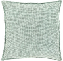 Vierkant mintgroen sierkussen met een grove weefstructuur.