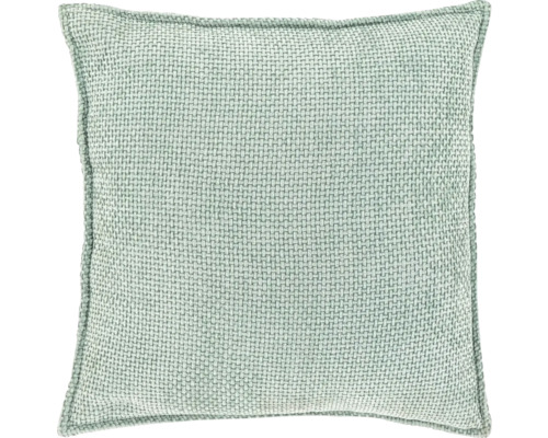 Vierkant mintgroen sierkussen met een grove weefstructuur.