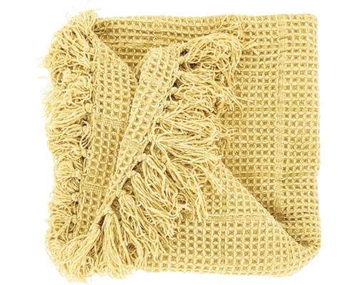 Gele woondeken met wafelstructuur en franjes