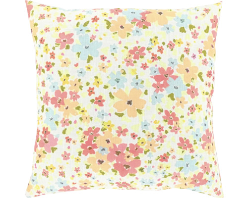 Vierkant sierkussen met een kleurrijke bloemenprint.