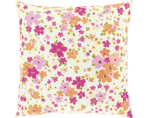 Vierkant sierkussen met bloemenpatroon.