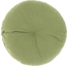 Rond sierkussen in het groen met velours look en een knoop in het midden.