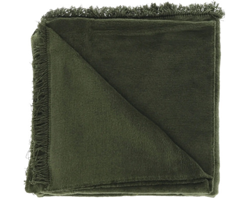 Groene woondeken met franjes, gevouwen.