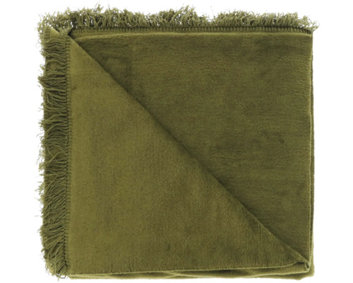 Zacht plaid met franjes, olijfgroen.