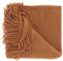 Grofgebreid plaid in roestbruin met franjes.