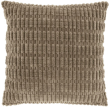 Vierkant sierkussen in taupe met gestructureerd oppervlak.