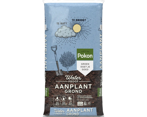 Zak Pokon aanplantgrond met het label turfvrij en het Pokon logo