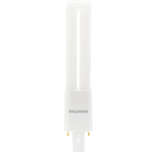 Witte Sylvania compacte fluorescentielamp in U-vorm met twee buizen en een voet met twee pinnen.
