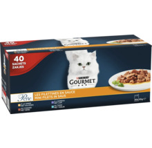 Purina Gourmet Perle kattenvoer Mini Filets in Saus, voordeelverpakking met 40 zakjes van 85 gram, diverse smaken vlees en vis.