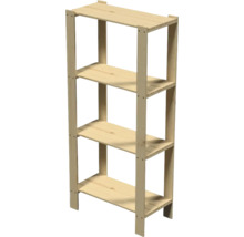 Houten stellingkast van naaldhout met vier planken voor opslag.