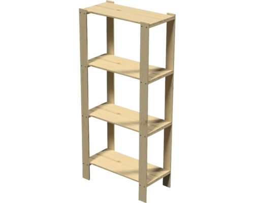 Houten stellingkast van naaldhout met vier planken voor opslag.