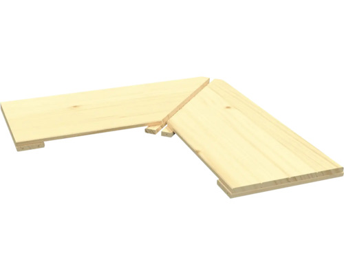 Hoekelement voor houten stellingen van licht naaldhout voor het uitbreiden van rekkensystemen.