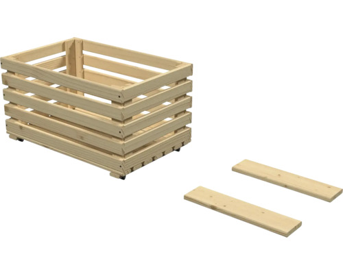 Houten krat van lichte latten met twee extra houten planken.